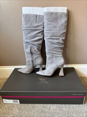 Vince Camuto Light Gray Genuine Suede Pointed Toe Boots
